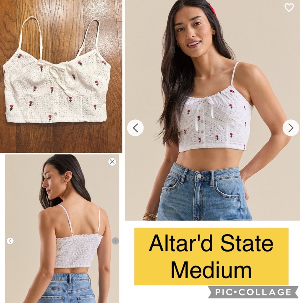 Altar'd State Cressida Floral White Crop Top Camisole with Sweetheart Neckline